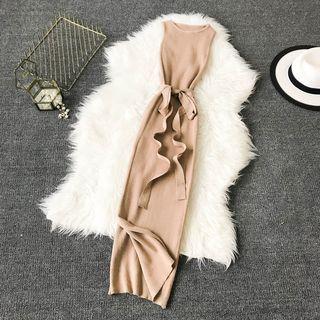 Sleeveless Sashed Knit Maxi Bodycon Dress