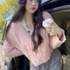 Cropped Cable Knit Cardigan Light Pink - One Size