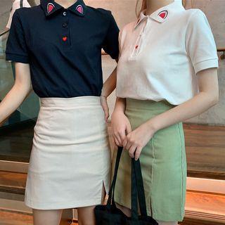 Short-sleeve Cat Ear Embroidered Polo Shirt
