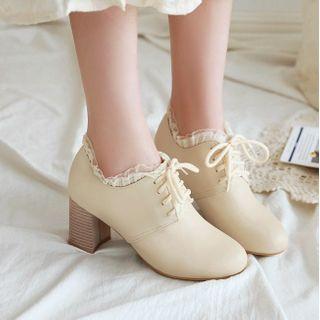 Lace-up Ruffled Chunky-heel Shoes