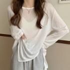 Long-sleeve Slit Medium Long T-shirt