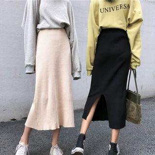 Knitted Midi Slit Skirt