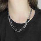 Faux Crystal Layered Alloy Necklace Black & Silver - One Size