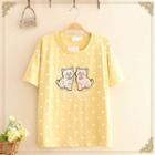 Cat Embroidered Dot Short Sleeve Tee