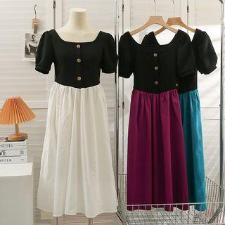 Ribbon-back Colorblock Midi Dress
