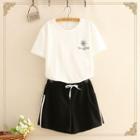 Sun Print Short-sleeve Top + Shorts As Shown In Figure - One Size