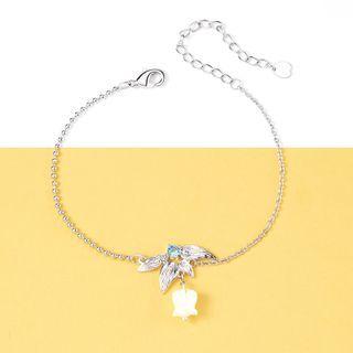 Flower Bracelet Bracelet - White Flower & Leaves - Silver - One Size
