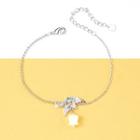 Flower Bracelet Bracelet - White Flower & Leaves - Silver - One Size