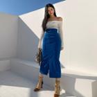 High-waist Buttoned Corduroy Skirt