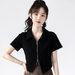Polo Short-sleeve Plain Zip Top