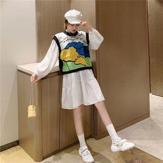 Sleeveless Cartoon Knit Top / Long-sleeve Dress