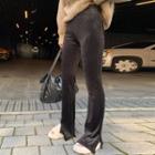 Slit-hem Velvet Boot-cut Pants