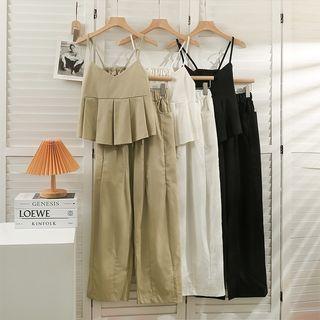 Set: Pleated Crop Top + Wide-leg Pants