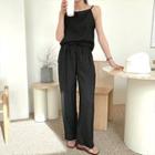 Set: Drawstring-back Camisole Top + Band-waist Pants