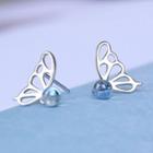 Butterfly Stud Earring Silver & Light Blue - One Size