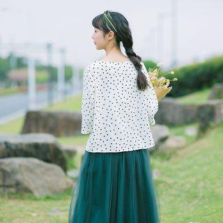 Polka Dot Elbow-sleeve Top