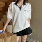 Short-sleeve Striped Trim Polo Shirt White - One Size