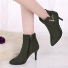 Faux Suede Letter V Kitten Heel Pointed Ankle Boots