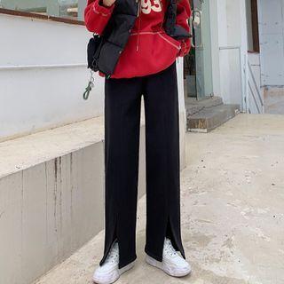 High Waist Slit-hem Straight Leg Pants
