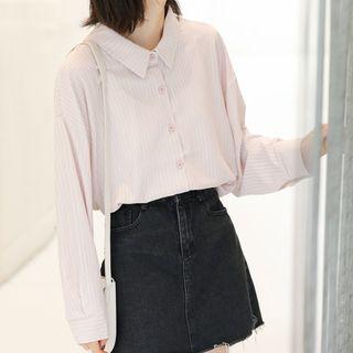 Long-sleeve Tie-front Striped Shirt