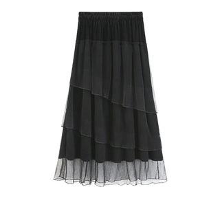 Corduroy Midi A-line Tiered Skirt