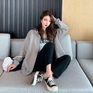 Plain Loose-fit Hooded Jacket As Figure - One Size