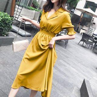Balloon-sleeve Midi Chiffon Dress