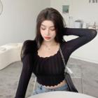 Perforated Long-sleeve Crop Top - 2 Colors