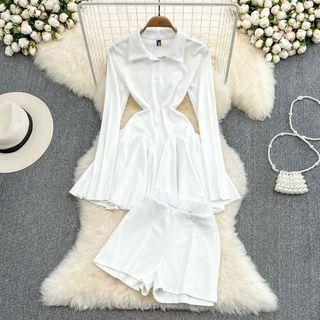 Set: Long Sleeve A-line Mini Dress + Wide Leg Shorts