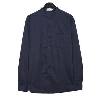 Plus Size Mandarin-collar Pocket-front Shirt