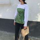 Two-tone Tie-waist Blouse