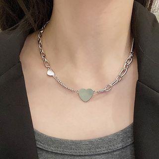 Heart Pendant Alloy Choker White - One Size