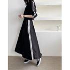 Band-waist Contrast-trim Maxi Dress
