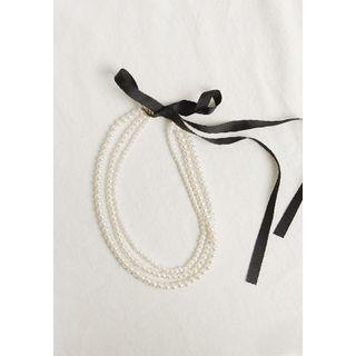 Beribboned Layered Faux-pearl Necklace