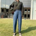 Plain High-waist Slim-waist Harem Jeans