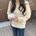 V-neck Brushed Sweater Gray - One Size
