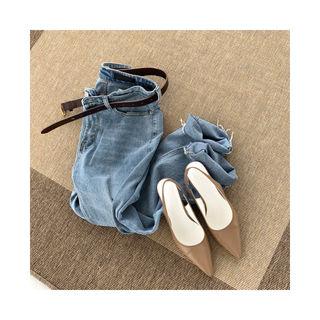 Cut-hem Washed Tapered Jeans