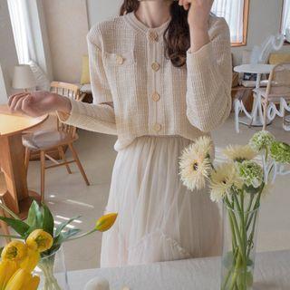 Round-neck Metallic-button Cardigan