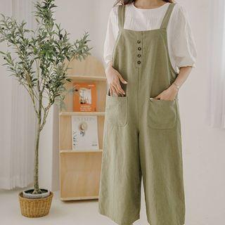 Linen-blend Wide-leg Overall Pants