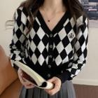 Argyle Cardigan / V-neck Sweater Vest / Bell-sleeve Top