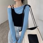 Long-sleeve Off-shoulder T-shirt / Asymmetrical Camisole Top