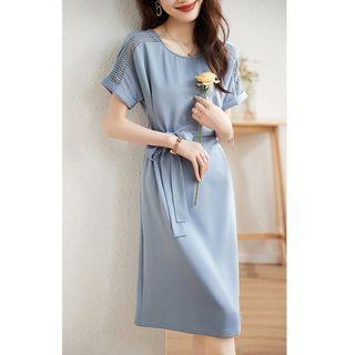 Short-sleeve Lace Trim Smock Dress