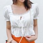 Square-neck Cropped Short-sleeve Blouse