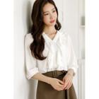Sailor-collar Lace-trim Ruffled Blouse