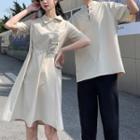 Couple Matching Short-sleeve Shirt / Mini A-line Dress