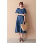 Square-neck Button-back Denim Midi Dress