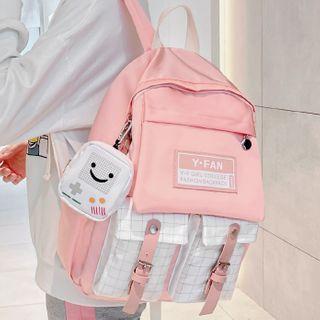 Plaid Panel Buckled Backpack Mauve - S