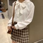 Tie-neck Blouse / Plaid A-line Skirt
