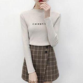 Long-sleeve Lettering Embroidered Knit Top