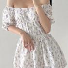 Off-shoulder Floral Print Mini Corset Dress